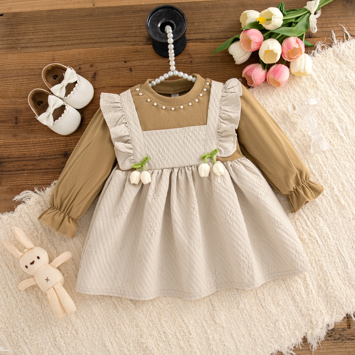 Spring And Autumn New Baby Girl Dress Sweet Pink Tulip Children'S Clothing (6 Months -3 Years Old)