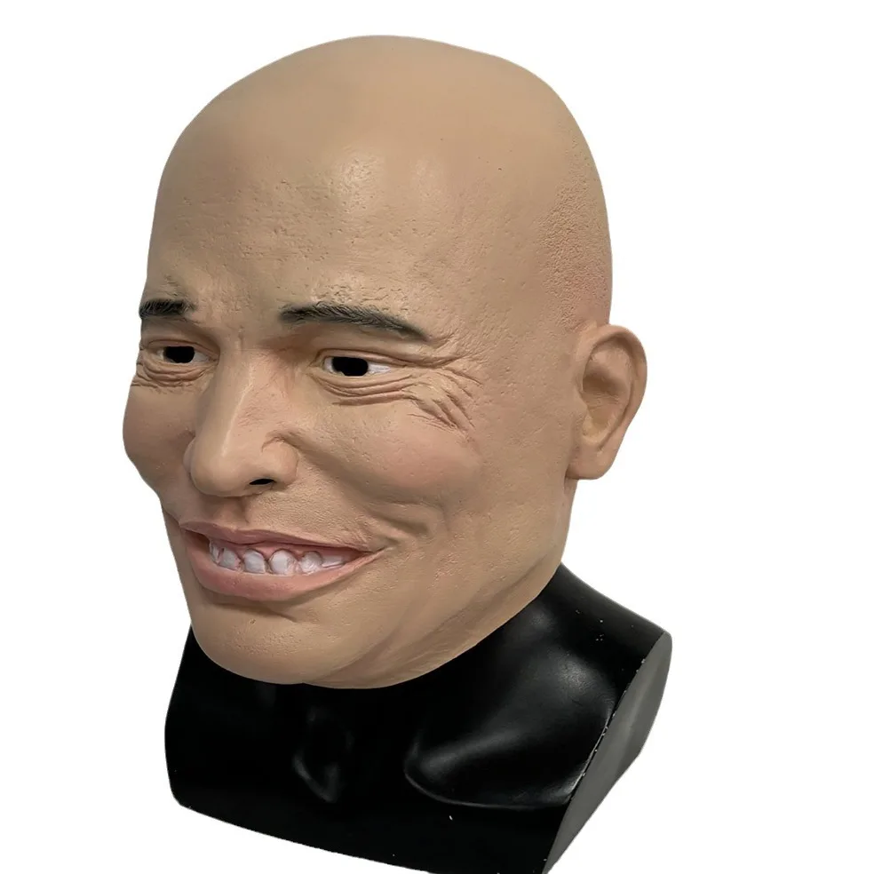 Realistische Glatzkopf-Latexmaske für Männer mit menschenähnlichem Lächeln, Gesichtsmaske für Erwachsene, Halloween-Cosplay, Maskerade-Party-Kostüm, Scherzartikel – Detail 3