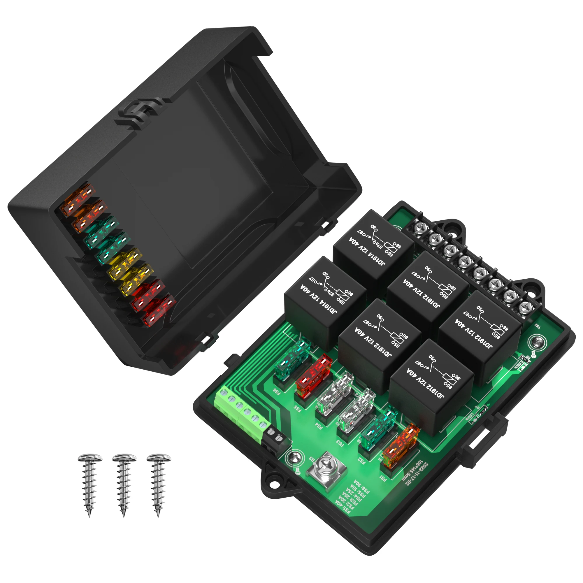 Relay Box Fuse Relay Box 12V Automotive Universal Fuse Panel with 6 Way Relays and 14 x ATC/ATO Blade Fuses 12 Volt Fuse Box