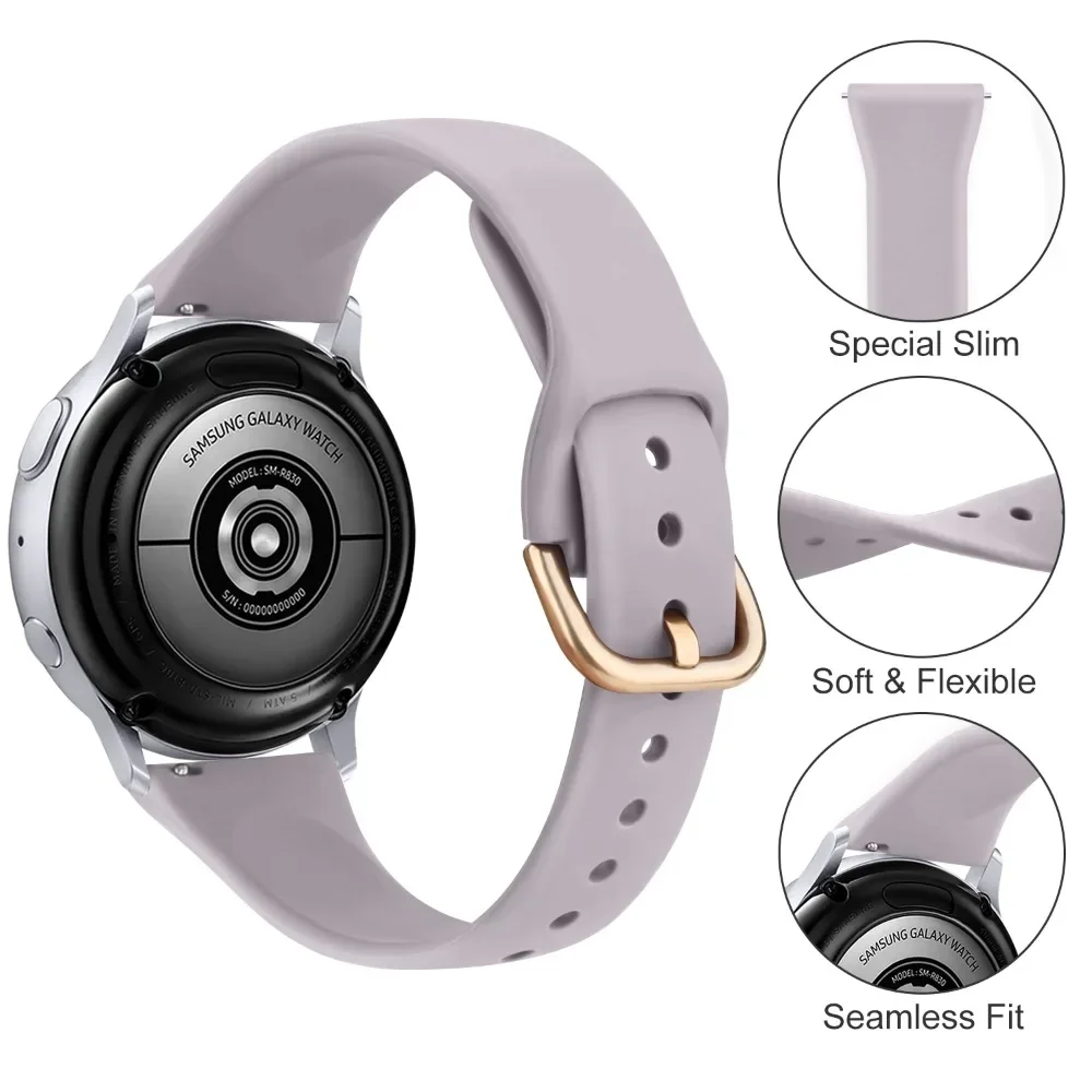 20mm Thin Silicone Band For Samsung Galaxy Watch FE 7 6 5 4 40mm 44mm/Watch 4 6 Classic/Active 2/5Pro 45mm/Watch 3 41mm Strap