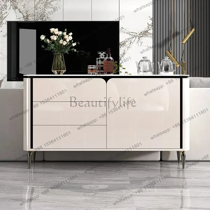 FG40Light Luxury Lacquer Sideboard Integrated Wall Storage Cabinet HomeSmart Tea Bar Machine Sofa Side Cabinet