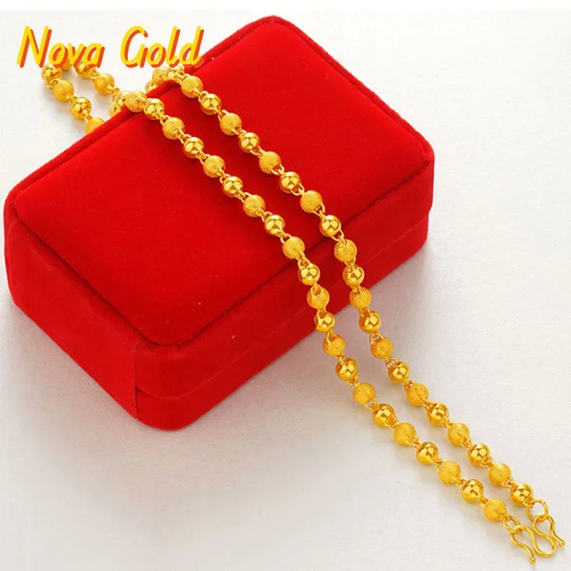 

NovaGlod 9999 24K real gold round bead necklace frosted collarbone chain gold all-matching men's and women's accessories