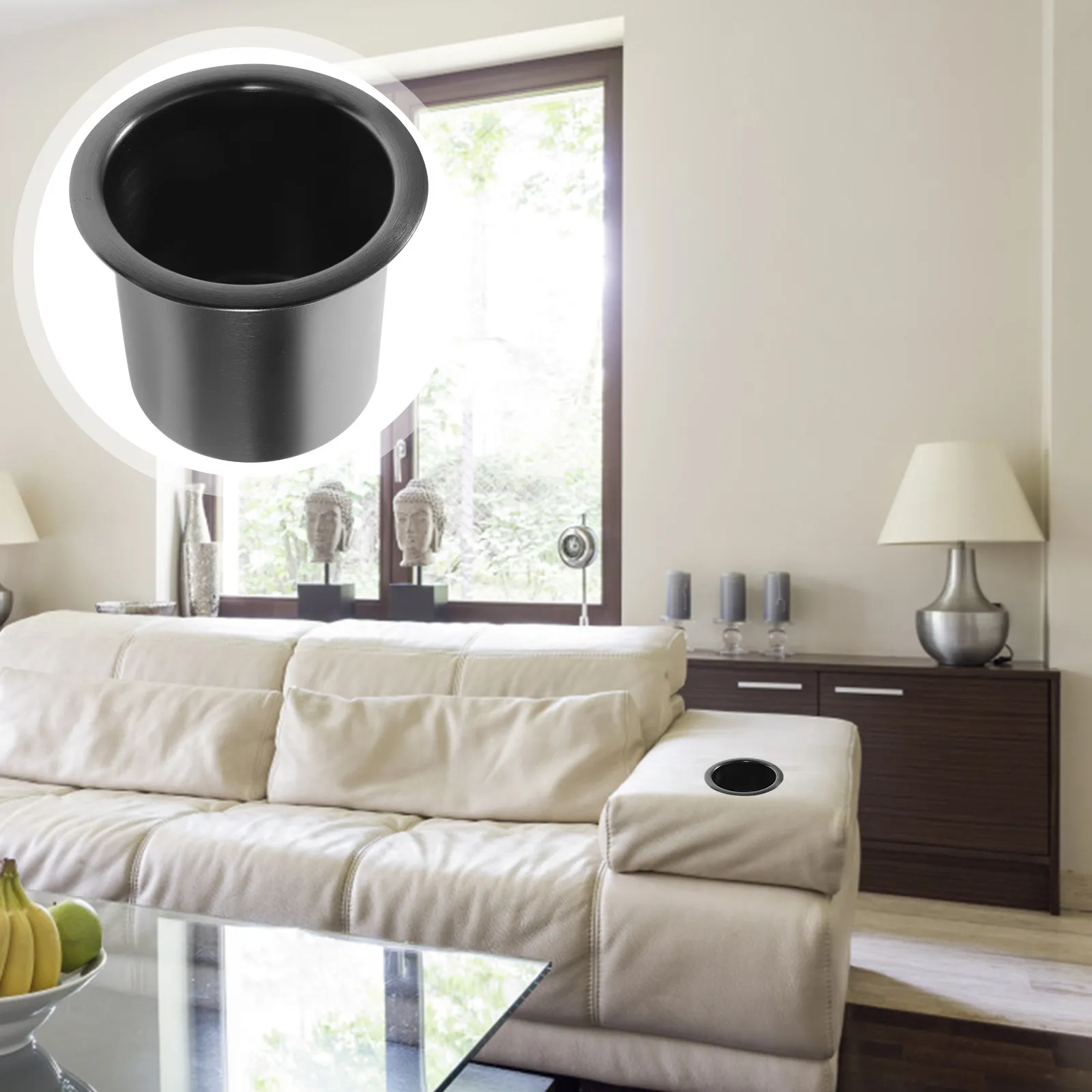 Stainless Steel Drop-in Cup Holder for Sofa, Recliner & Couch – Portable Drink Holder for Mugs, Bottles, Keys