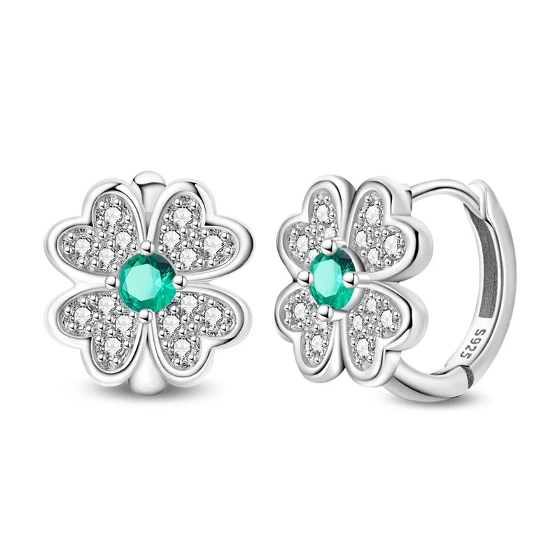 New 925 Sterling Silver Four Leaf Clover Earrings Sparkling CZ Zircon For Women Adorable Birthday Cute Jewelry Gifts