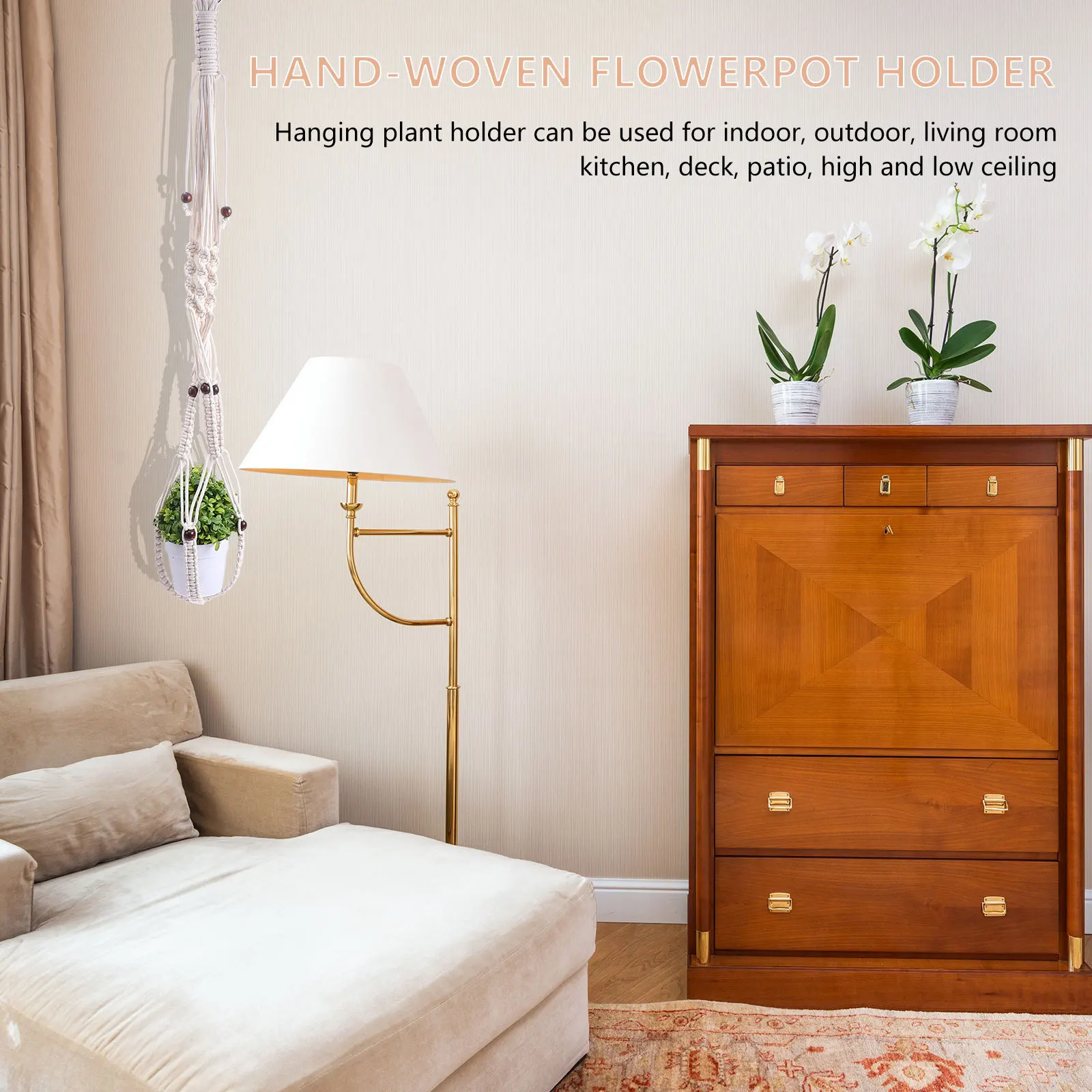 

Hanging Plant Basket Hand-Woven Cotton Net For Indoor Outdoor Flowerpot Holder Garden Wall Hanger Gardening Planter Net Bag