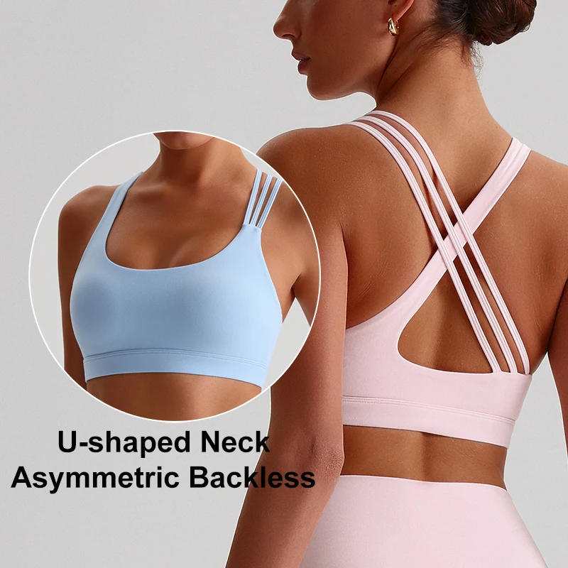 

Buttery Soft Women's Cross Back Sports Bra with Removable Pads Asymmetric Medium Support Quick-dry Workout Yoga Crop Tank Tops