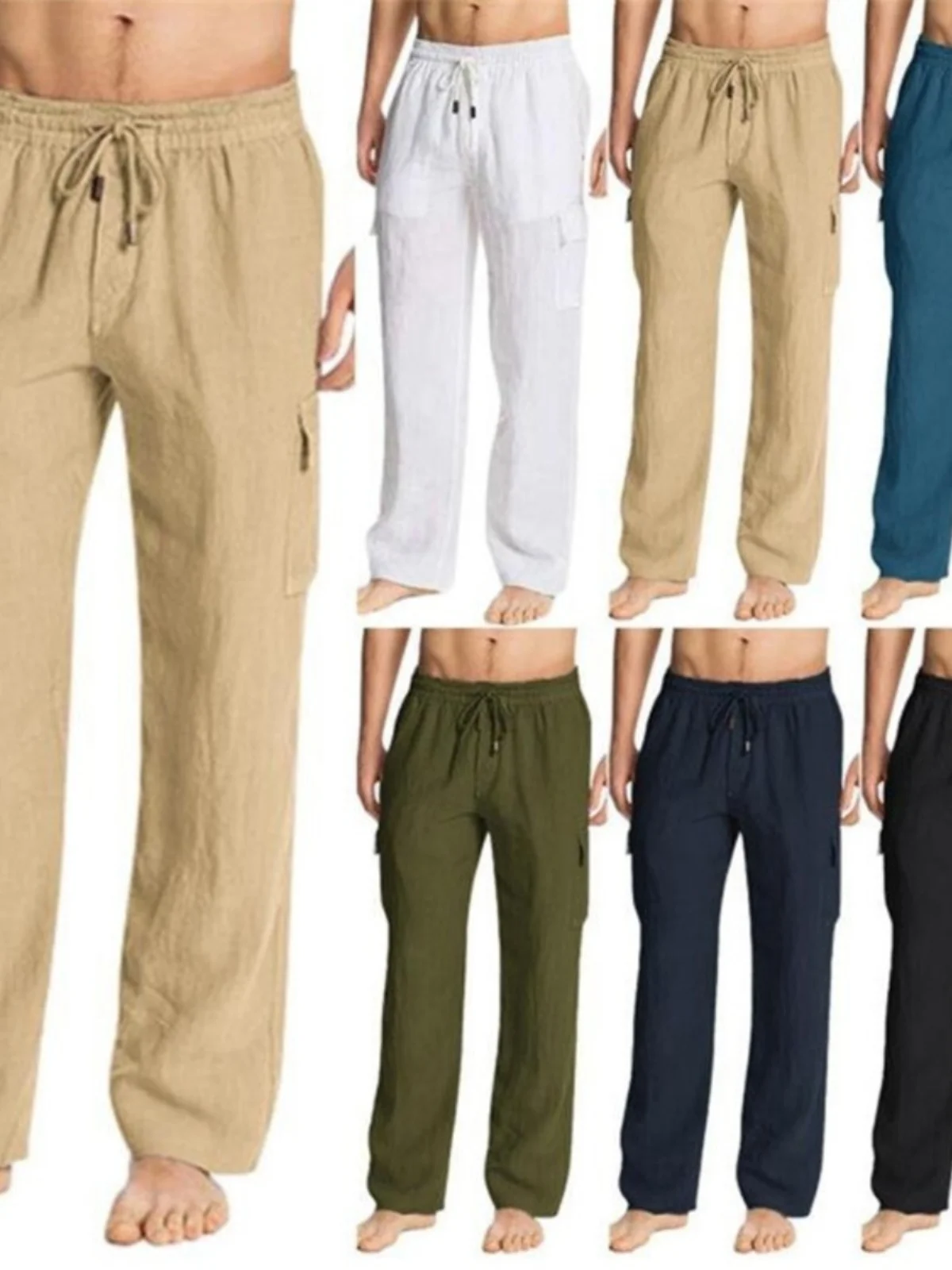 Men's Summer mid Waist Work Trousers  Color Loose Fit Long Pants Straight Leg Casual Workwear Spring Summer 2024