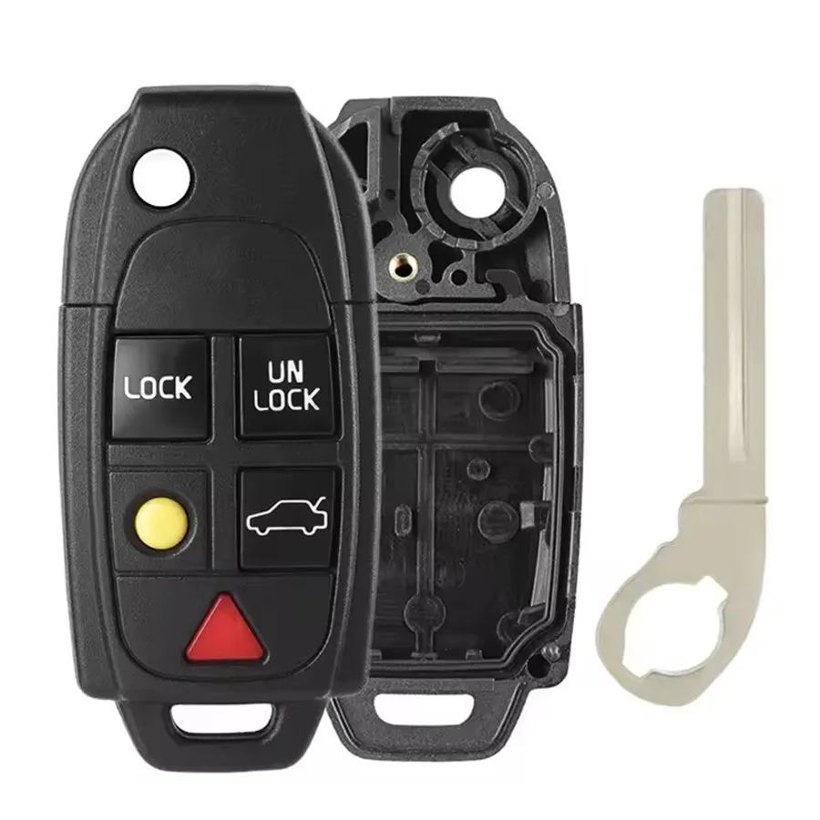 KEYECU 교체 언컷 플립 원격 키 쉘 케이스, 볼보 S60, S80, V70, XC70, XC90 용 포브 5 버튼, 신제품