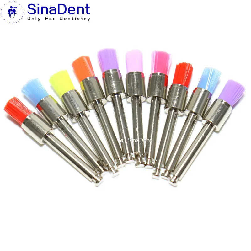 Dental Polishing Prophy Brush 100pcs Disposable Flat Type Nylon Colored Polishing Brush Teeth Whitening Clean for Dentistry