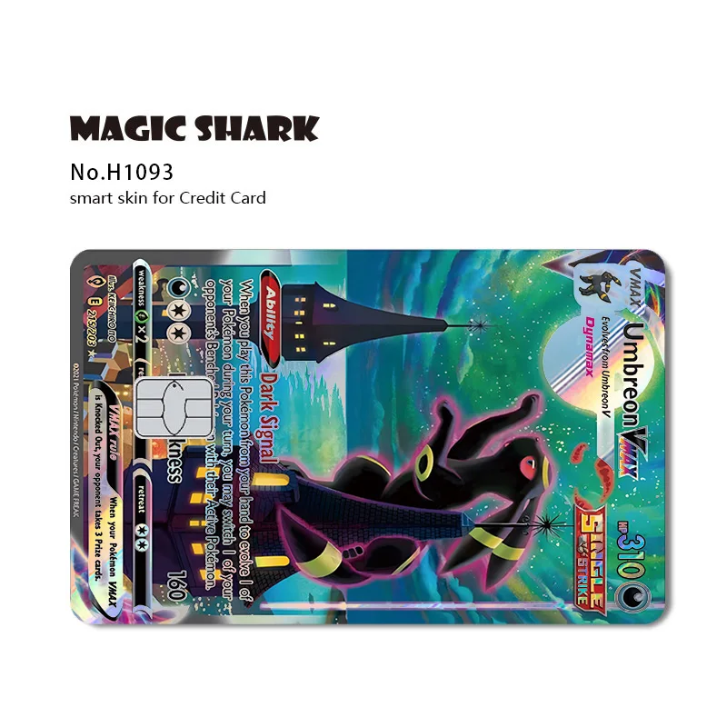 Magic Shark Mew Charizard EX Eevee Gengar Pikachu TCG Karte Holographischer Laser-Skin-Film Aufkleber für Bank- und Kreditkarten