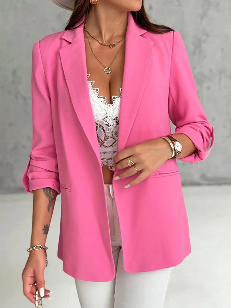 Cappotto Blazer con maniche arrotolabili con colletto dentellato