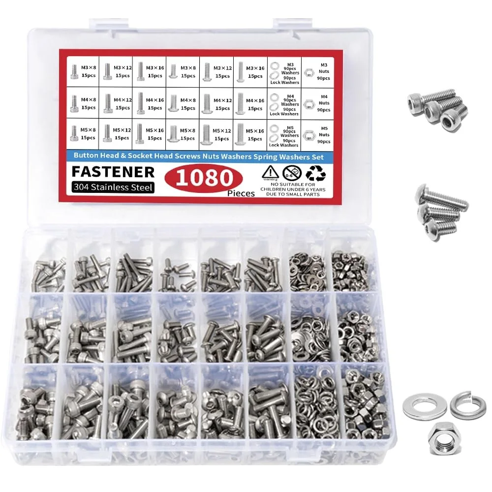 

1080Pcs M3M4M5 304 Stainless Steel Screw And Nut Set round Head And Knurled Head Bolts And Screws Combination Kit