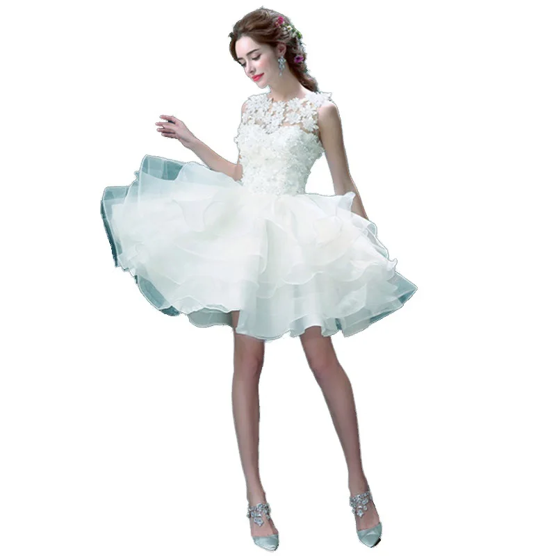 O149 Sweet Memory vestidos de novia blancos para mujer 2025 vestido de novia corto de baile bata de Navidad hasta la rodilla vestido de fiesta de rendimiento