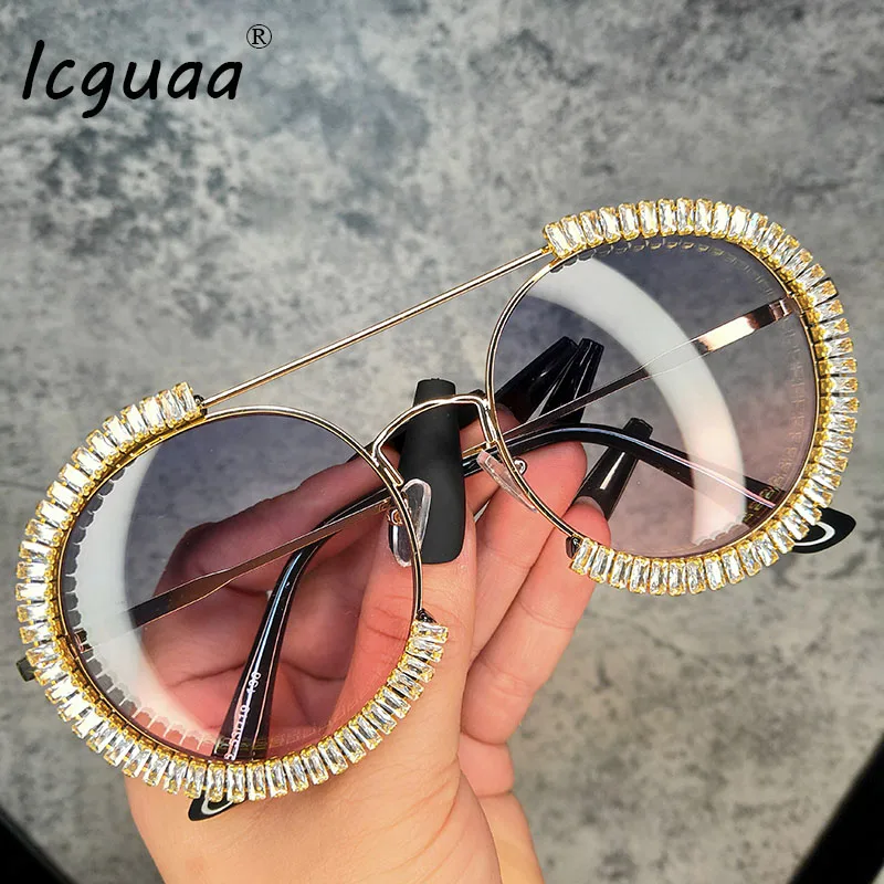 Diamond Round Sunglasses Women 2022 Crystal Blingbling Sun Glasses Men Female Plain Sun Glasses Lunette De Solei Sunglasses