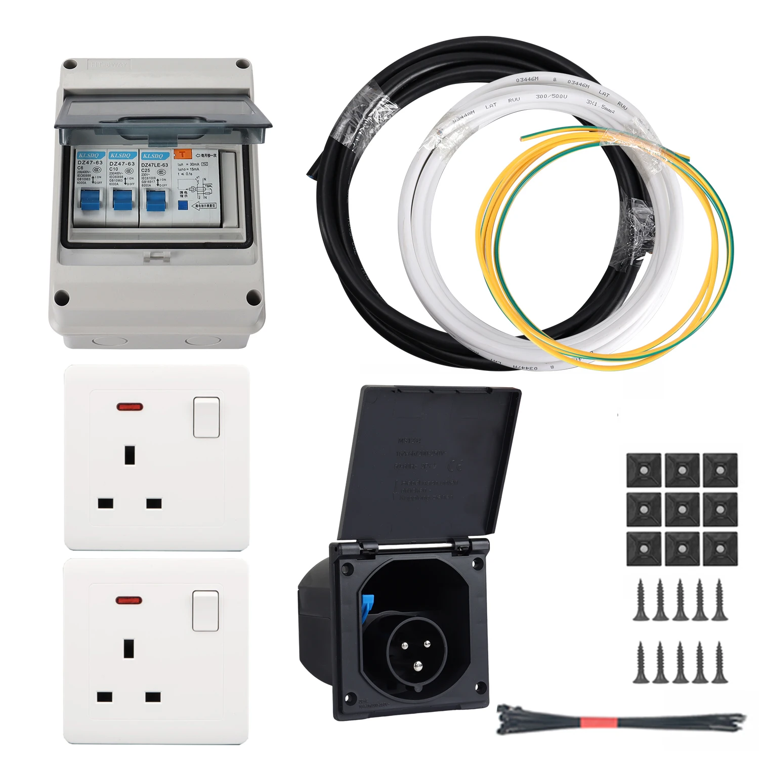 

1set External Power Socket For Rv Waterproof Socket Three-Pin Charging Socket Power Interface Motorhome Conversion Accessories