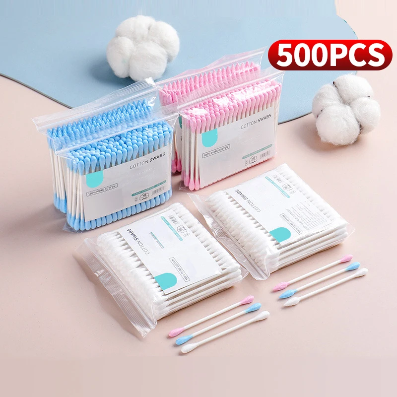 

500pcs Double Head Wood Cotton Swab Nose Ears Cleaning Women Makeup Tools Lipstik Cotton Buds Tip Sticks Bastoncillos Oidos