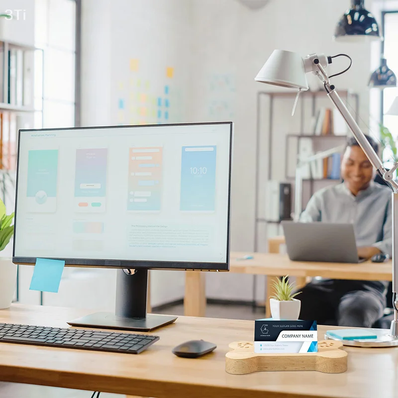 Porta biglietti da visita in legno a forma di osso di cane, porta biglietti da visita per animali domestici, organizer per espositori per carte carine con stampa di zampe in legno