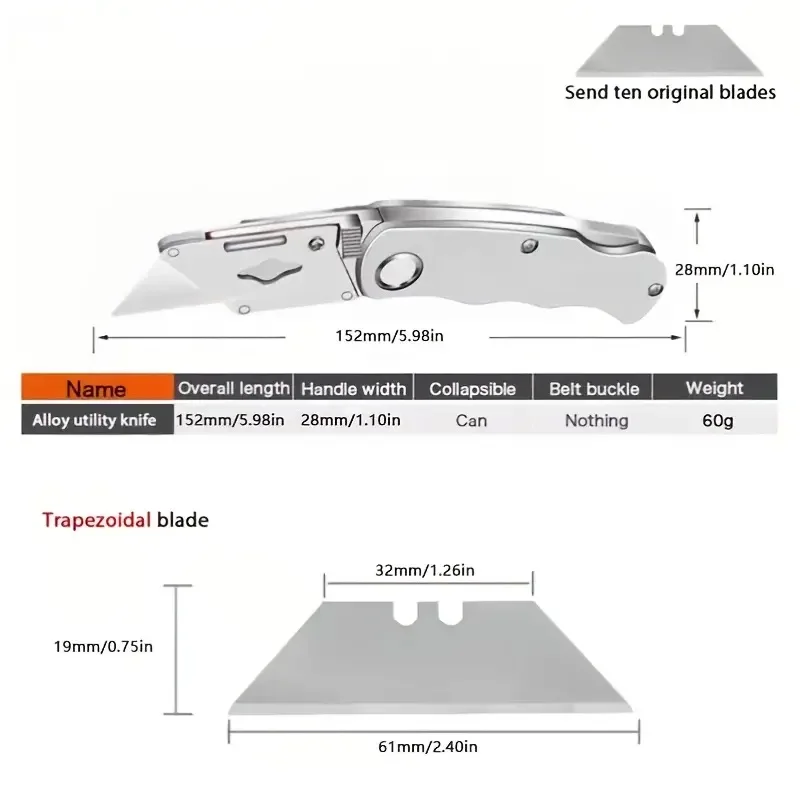 Utility Knife Folding Knife Aluminum Plastic Handle Pocket Cable Cutter Heavy Duty Cut Carpet Knife Blade With Lock Portable Set