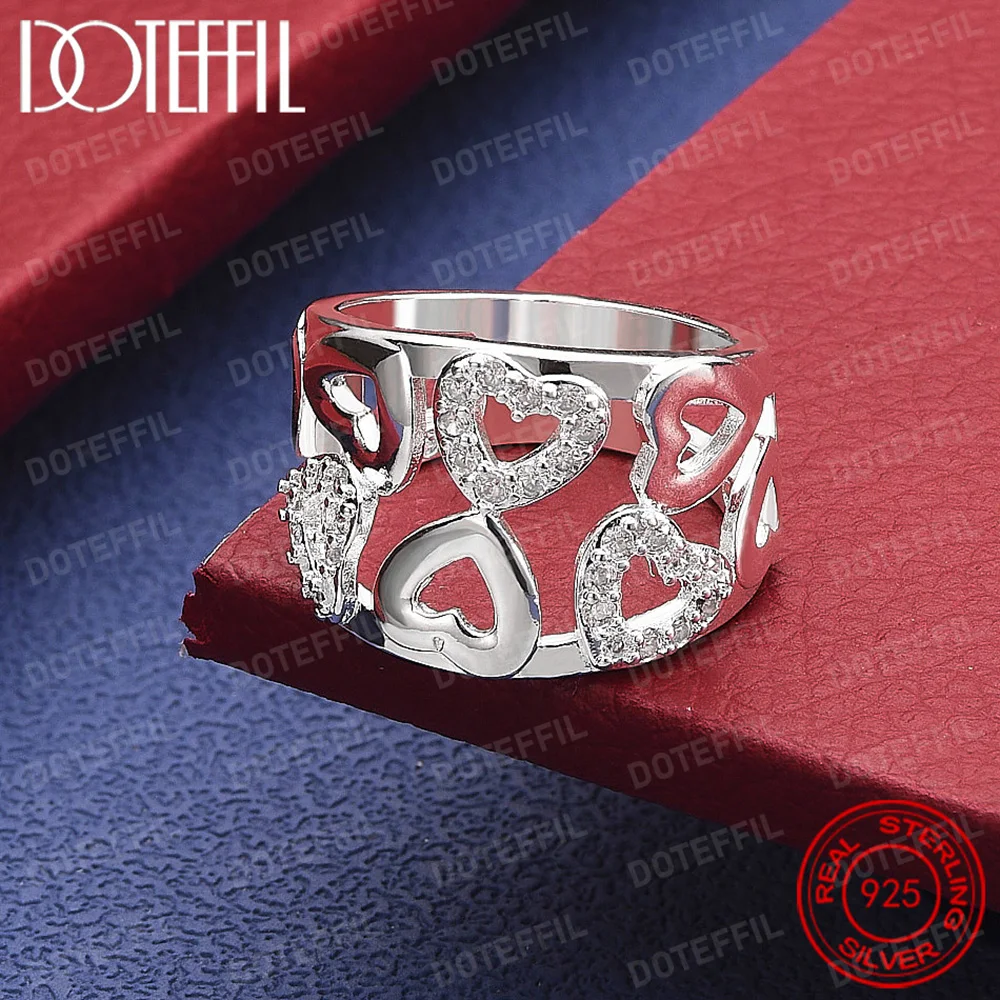 

925 Sterling Silver Heart AAA Crystal Ring For Women Fashion Wedding Engagement Party Gift Charm Jewelry