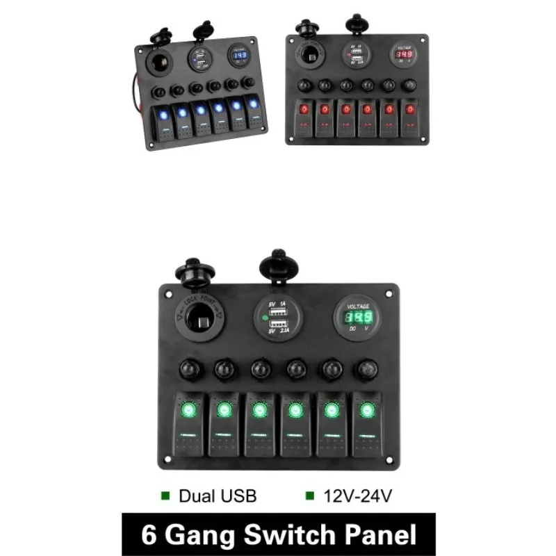 

DC 12V/24V Caravan Accessories Dual 3.1A USB Ports Digital Voltmeter Car Marine Boat Circuit LED Breaker Camper Van Switch Panel