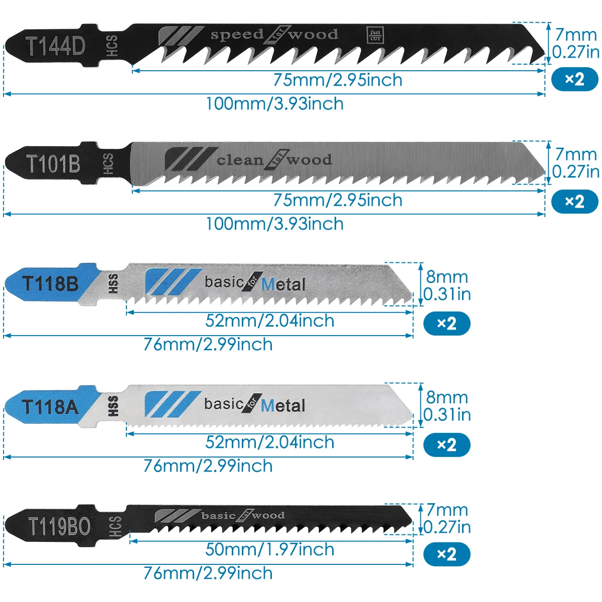 Picture 7: 10/50Pcs Jig Saw Blade Set HCS Assorted Saw Blades with T-shank Sharp Fast Cut Down Professional Sharp Jigsaw Blade Woodworking
