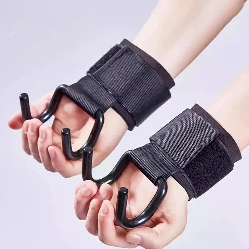 2PCS Weight Lifting Hook Grips With Wrist Wraps Hand-Bar Wrist Strap Gym Fitness Hook Weight Strap Pull-Ups Power Lifting Gloves