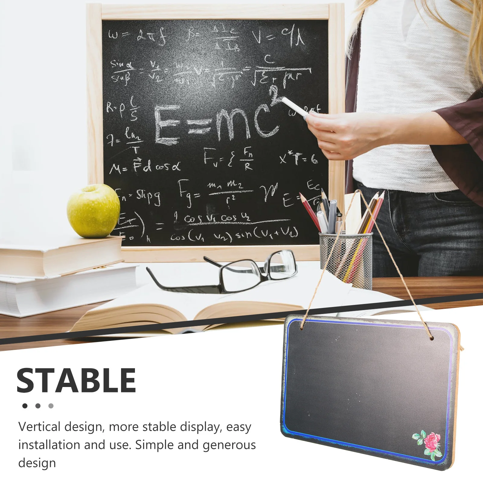 Pizarra pequeña para colgar en la pared, tablero de tiza Rectangular resistente con cuerda, tablero de exhibición de aviso de mensajes multifunción para el hogar