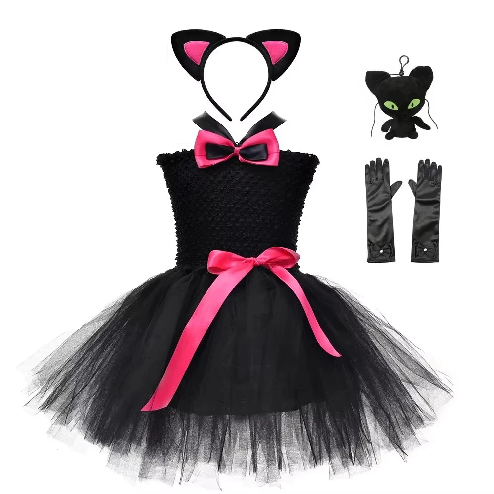 Black Cat Costume For Baby Girls Animal Tutu Dress Kids Cosplay Pet Birthday Party Children Halloween Outfit