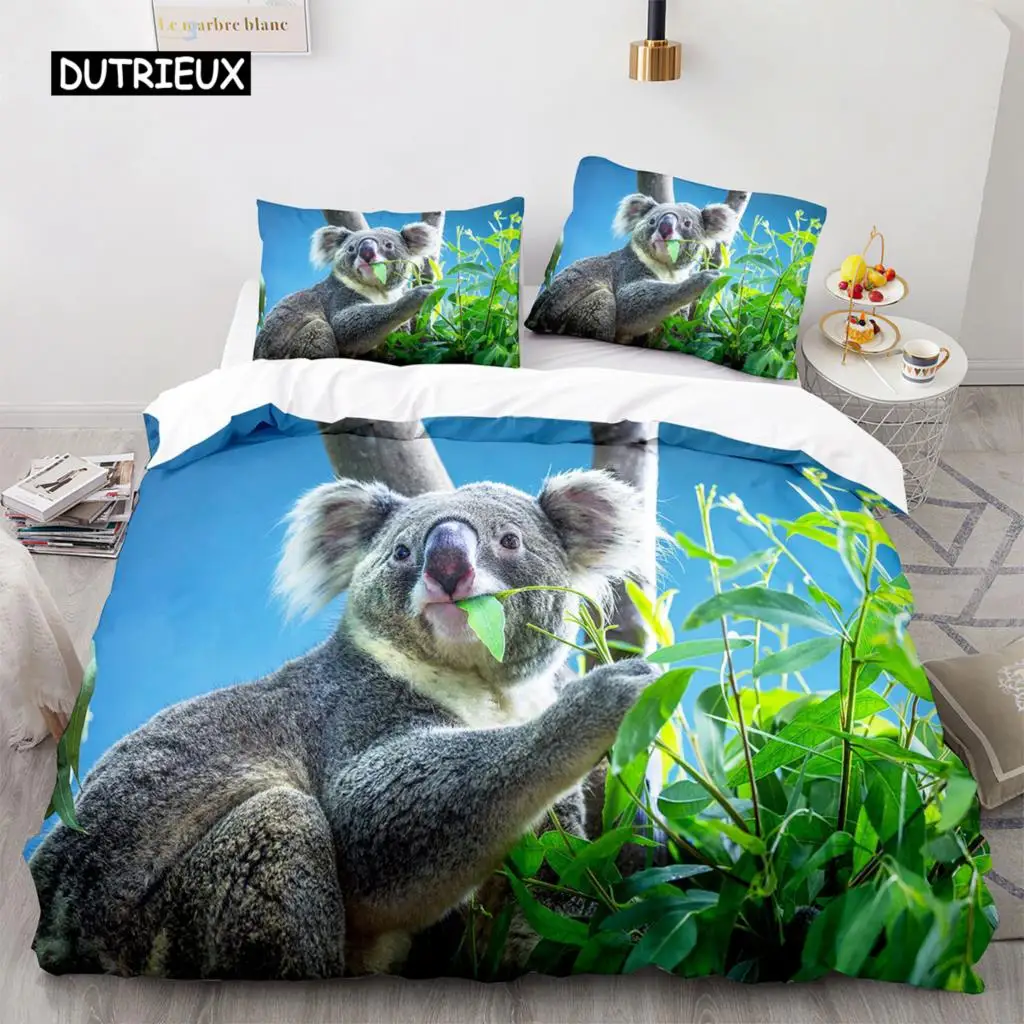 

Koala Duvet Cover Set Microfiber Australia Animal Comforter Cover Queen for Kids Boy Girl Funny Lovely Koala on Tree Bedding Set