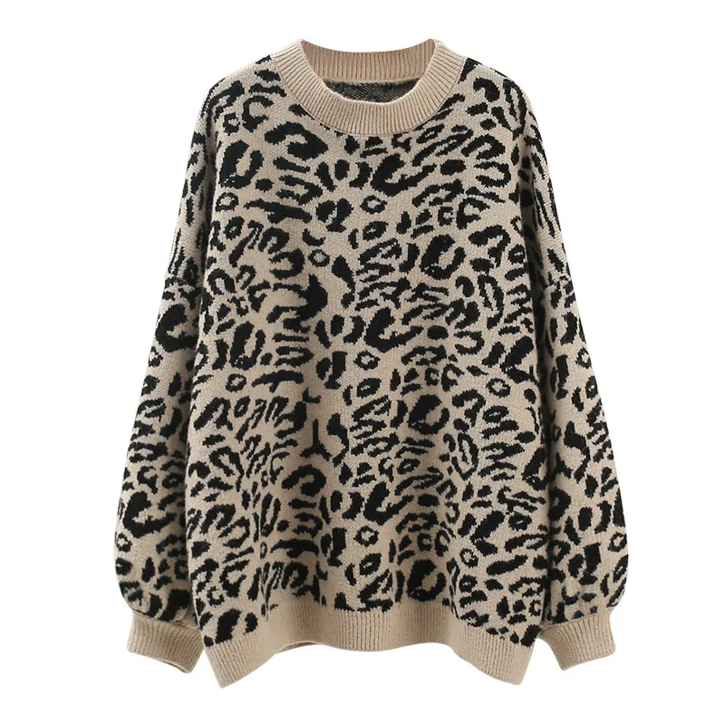 Spring and Autumn New Leopard Pattern Sweater Women's Hoodie Korean Edition Loose Lazy Style Small Fresh Knitted Top