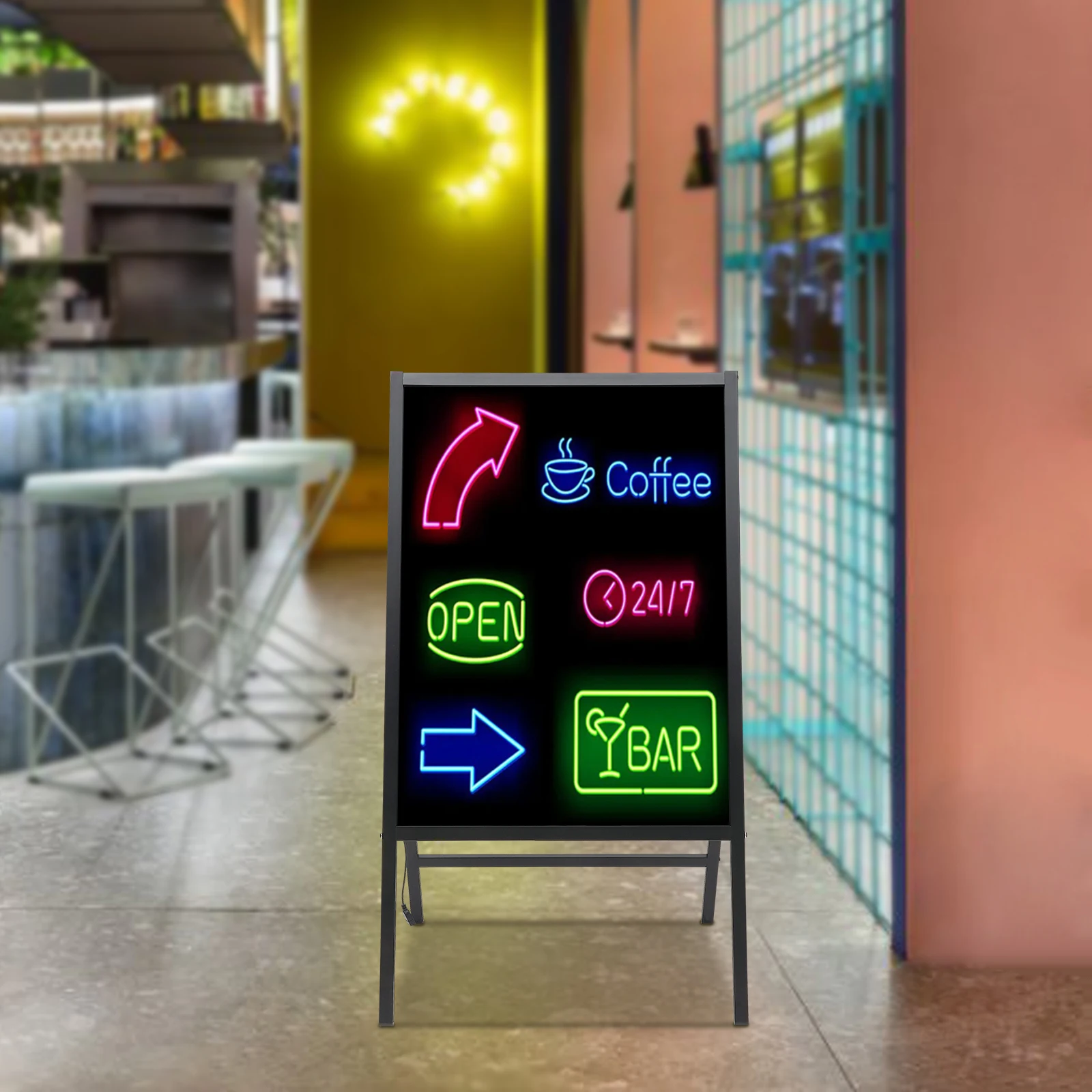 Black LED Message Writing Board 23.62*31.5inch Standing Menu Sign Board Tempered Glass Writing Panel LED Message Board