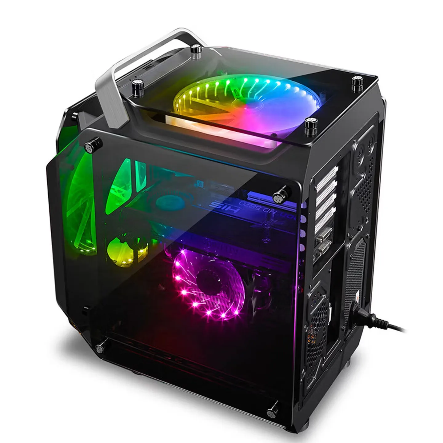 WJCOOLMAN Jin Gang Full Tempered Glass Computer Case Supports 120 Water Cooling ATX Motherboard Pre-Installed Two 20CM Fans