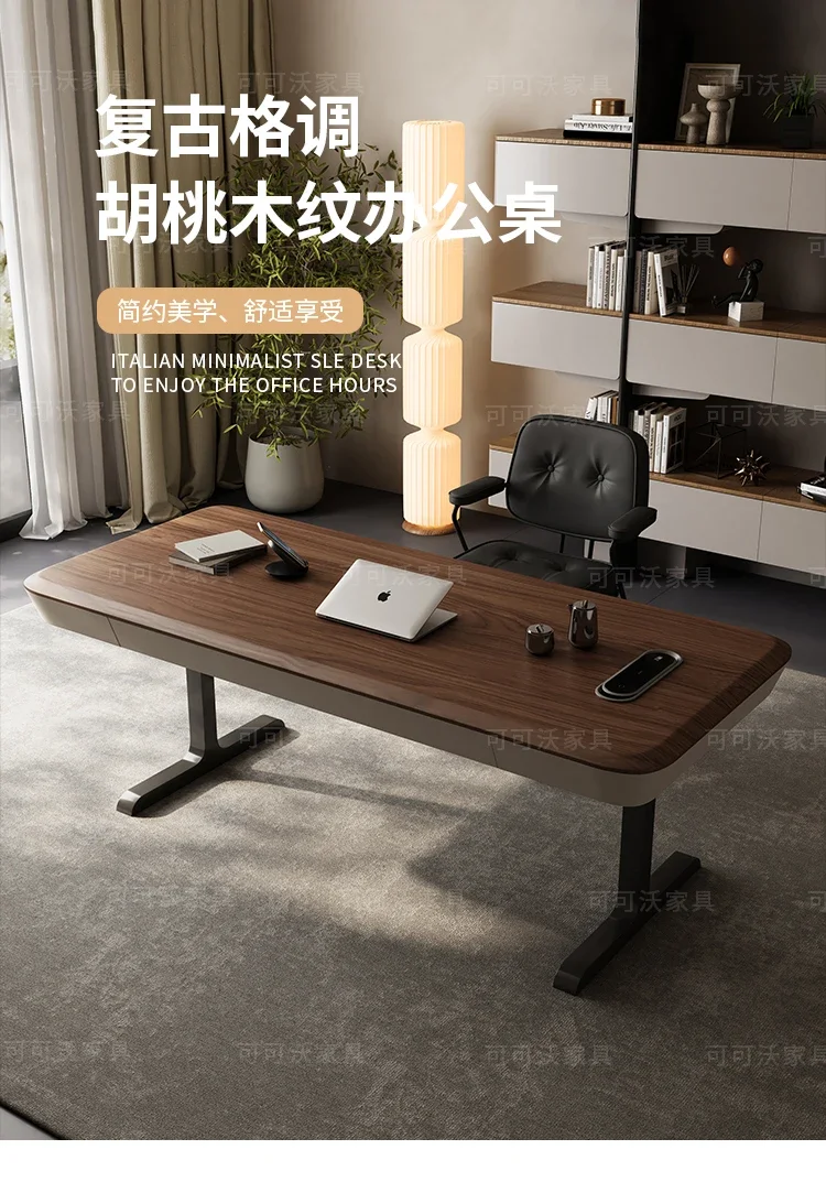 Walnut Color Lifting Desk Study Boss Desk Computer Desk