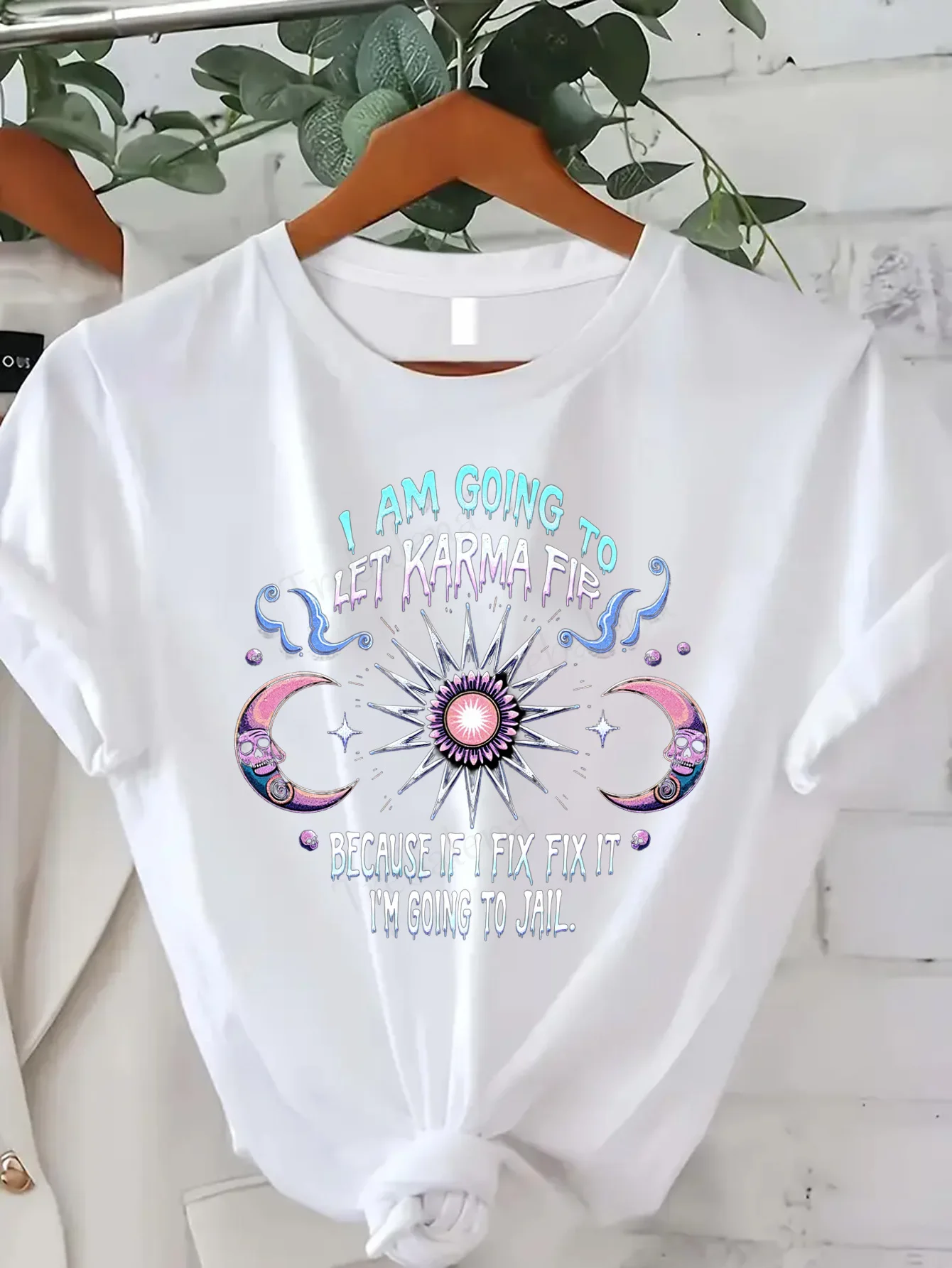 

Women T-shirt Karma T-Shirt for Women - Mystical Moon & Star Design