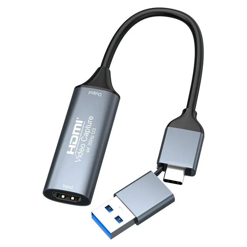 USB 3.0 Video Capture Card HDMI To USB Type-c Game Grabber 4k 30hz U3 for Switch Xbox PS4 PS5 Laptop PC Live Streaming Recording