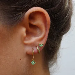 6PCS Dainty Tiny Birthstone CZ Huggie Hoop Earrings Set for Women 3 Holes Cartilage Piercing Stud Earring Combinations Jewelry