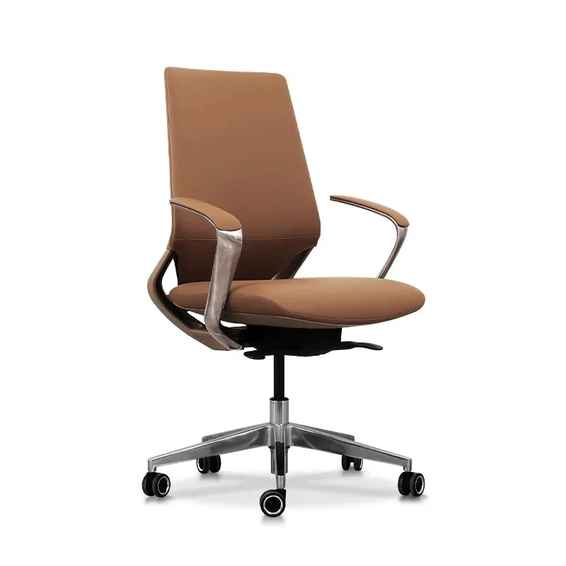 

Modern Commercial Furniture Executive Chair Luxury Mid Back Adjustable PU Genuine Leather Swivel Office Chair