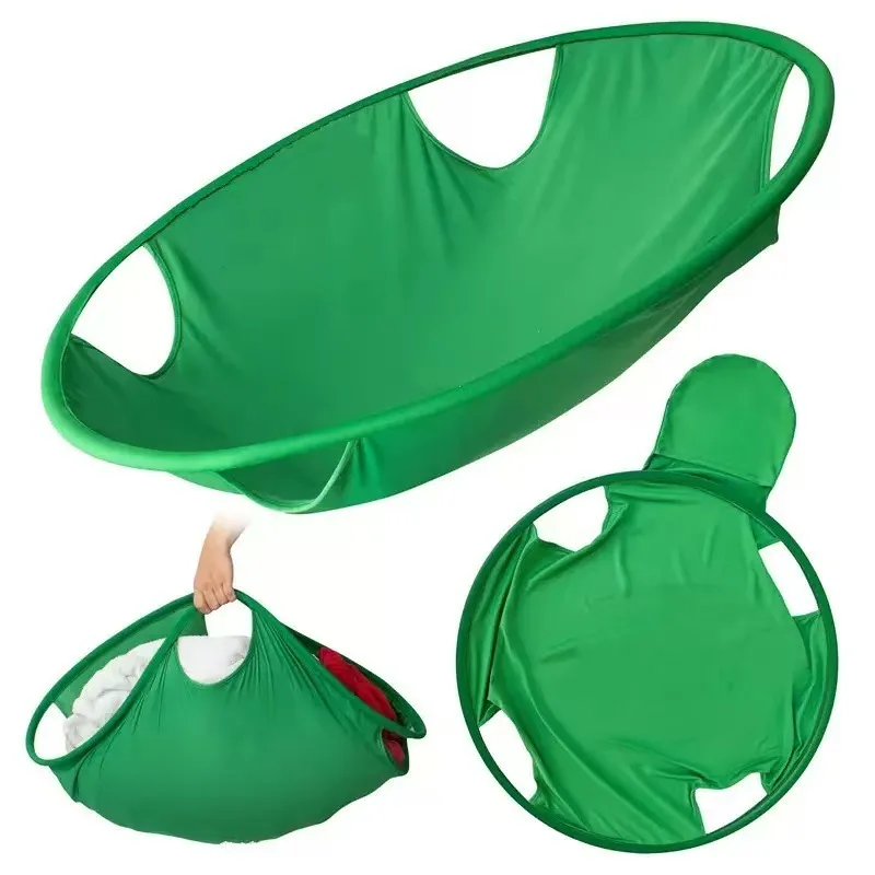 Generic Collapsible Laundry Basket Portable Stretchable Shape Stable Dirt Odor Proof Round Green For Home Bathroom Dirty Clothes