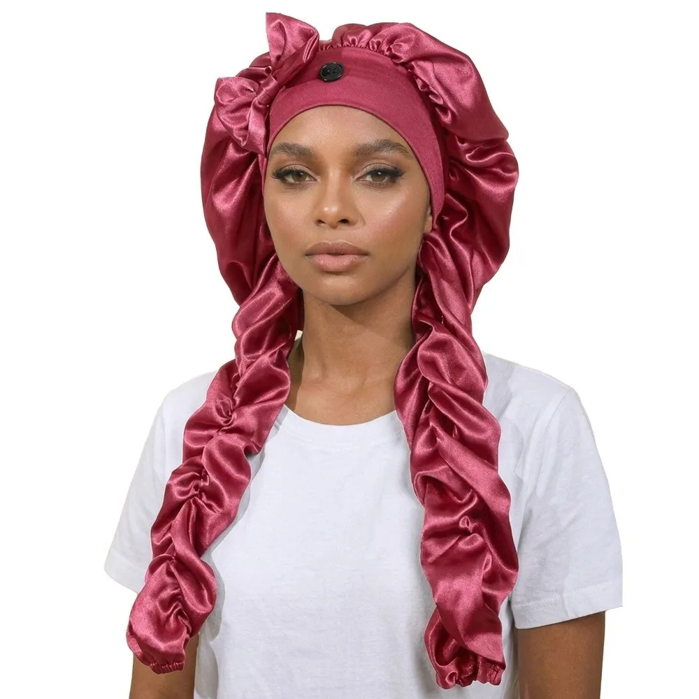 Satin Material Sleep Bonnet Long Curling Ribbons Adjustable Fit Heatless Curl Bonnet Soft Fabric Non-Slip Design