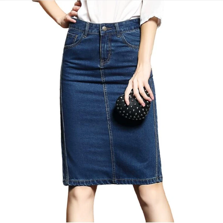 

Simple Mid-Length A-Line Denim Skirt High Waist Straight Street Sle Pure Color Summer Faion Women's Skirts