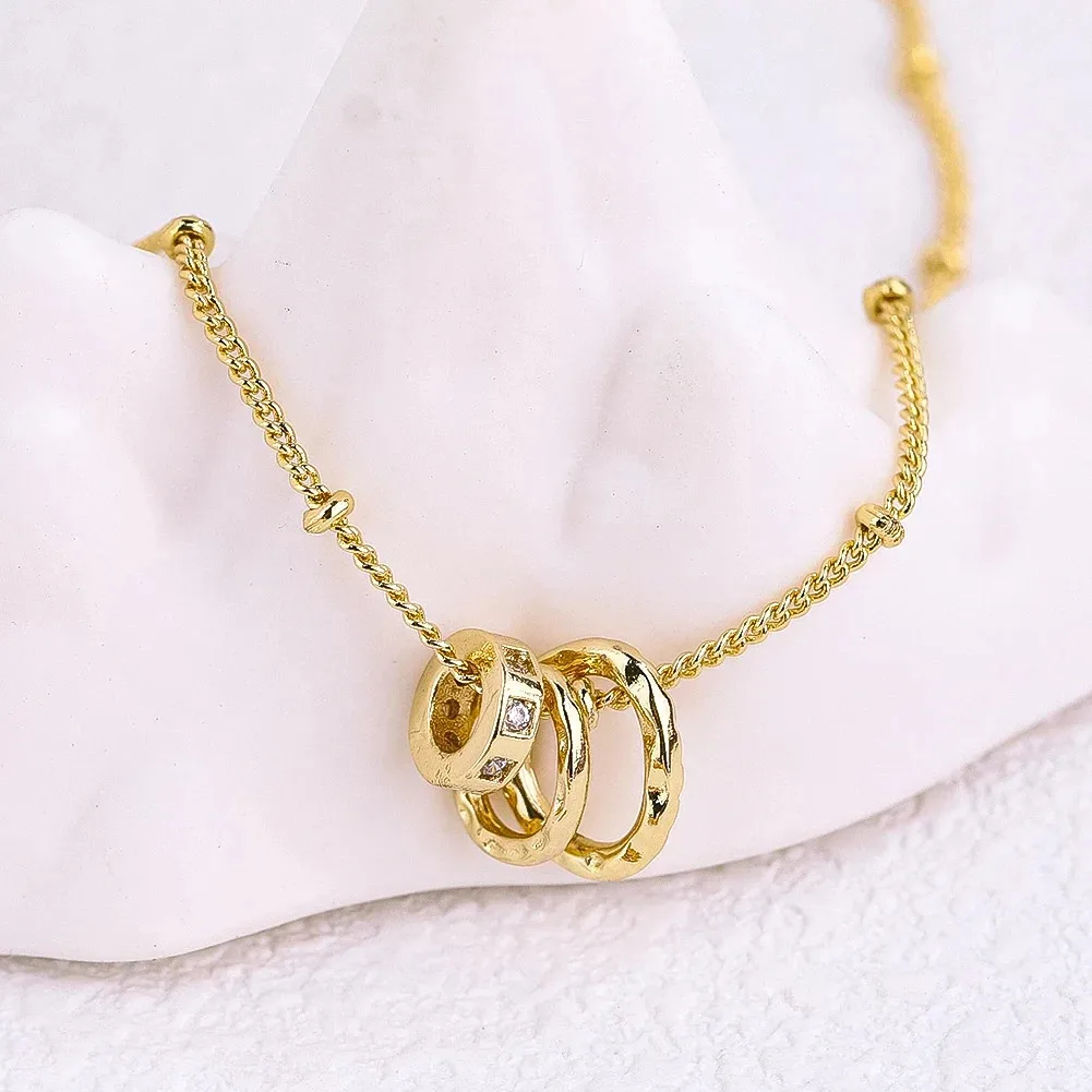 Golden Three-ring Necklace Inlay Zircon Metal Neutral Versatile Collar Bone Chain Souvenir Gift Ornaments Fashion Jewelry Charms