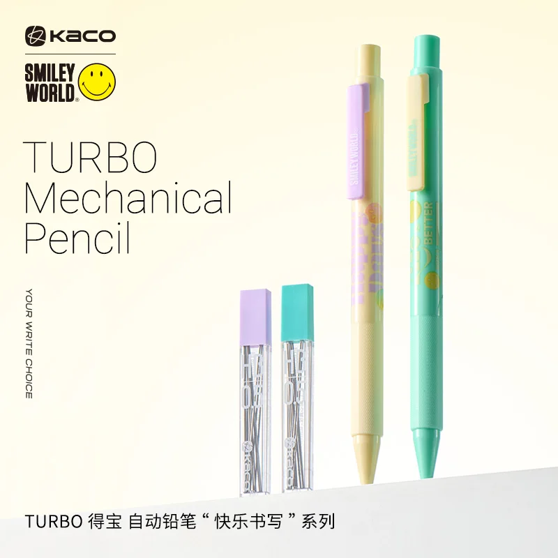 KACO TURBO – ensemble de crayons mécaniques mignons, Correction des étudiants SMILEYWORLD, poignée de stylo antidérapante, 0.5mm, papeterie à noyau pas facilement cassé