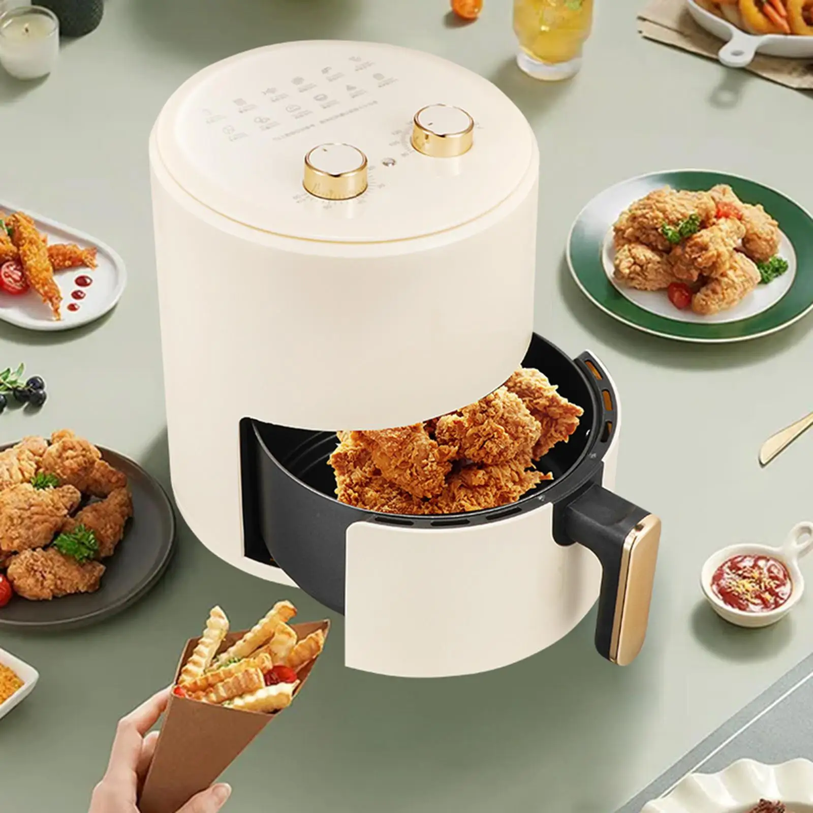 Electric Air Fryer Compact Temperature Control Cooker Electric Hot Oven Air Fryer Basket for Bakes Crisps Reheats Roasts Kitchen