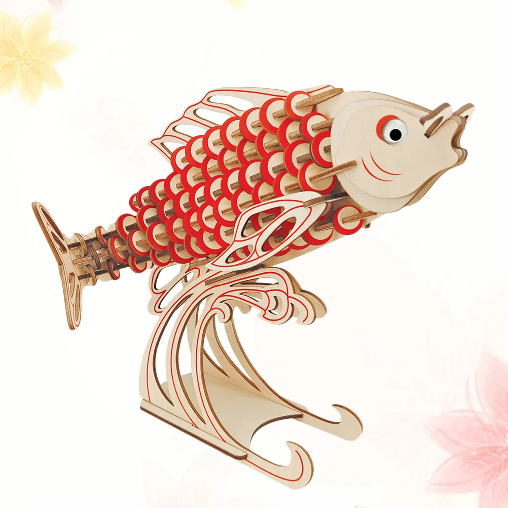 เกมปริศนาปลาคาร์พไม้ 3 มิติ ประกอบเองสำหรับเด็ก เสริมสร้างทักษะการเคลื่อนไหวที่ละเอียด ปริศนาเพื่อการศึกษาสำหรับเด็ก ช่วยพัฒนาการเรียนรู้และพัฒนาการทางปัญญา