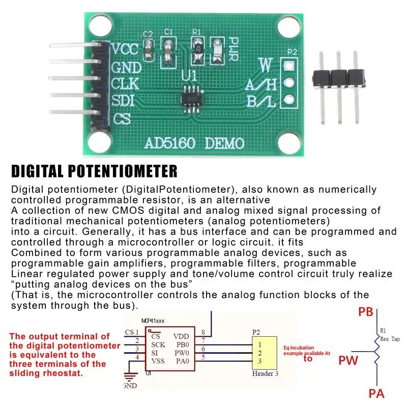 AD5160 Digital Potentiometer Module Fast Response 5K/10K/50K/100K for Smart Home Electronic Circuit Debugging