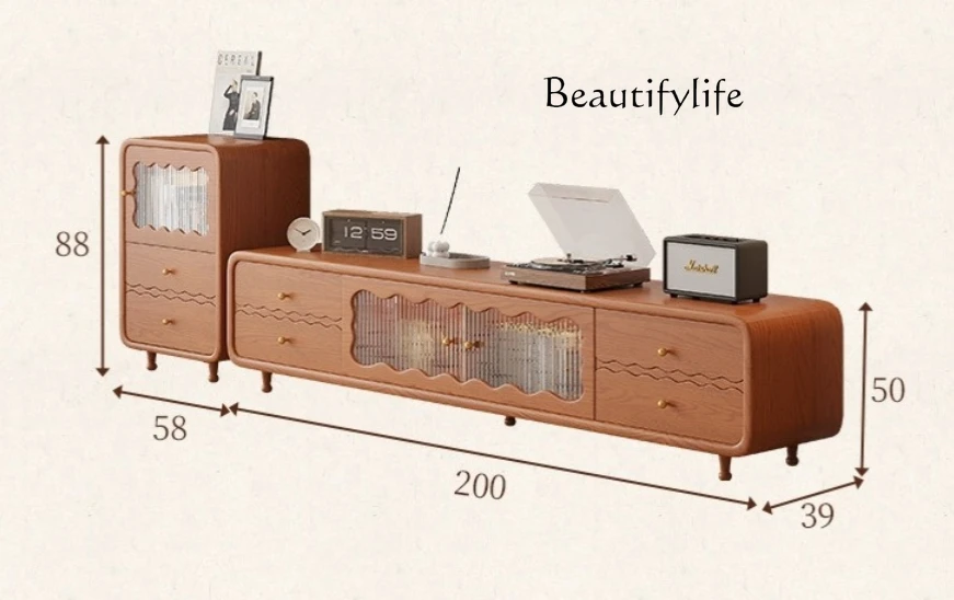 French Retro Solid Wood TV Cabinet Coffee Table Simple Antique Floor Cabinet