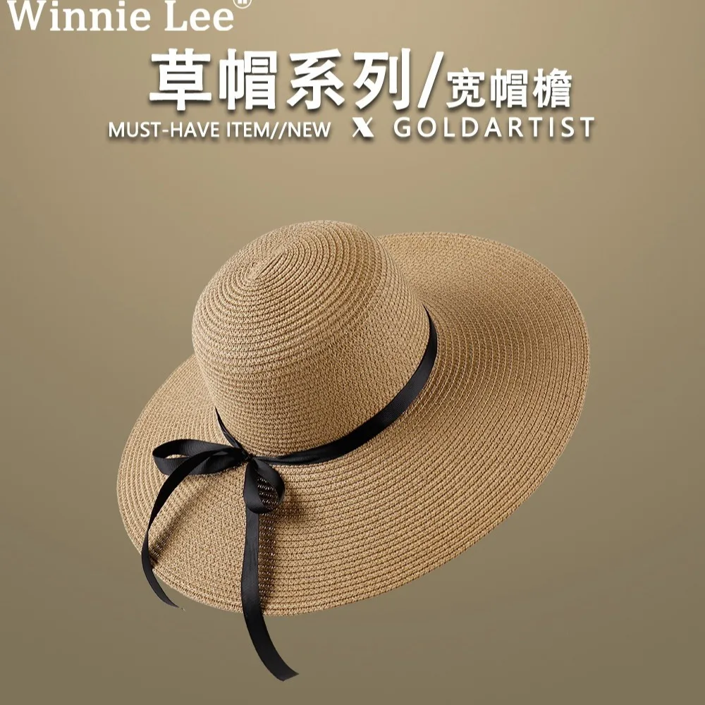 Women Summer Straw Hat Uv Protection Wide Brim Sun Hat Foldable Beach Cap Bow Lace Multiple Styles One Size Fits 55 To 59 Cm Out