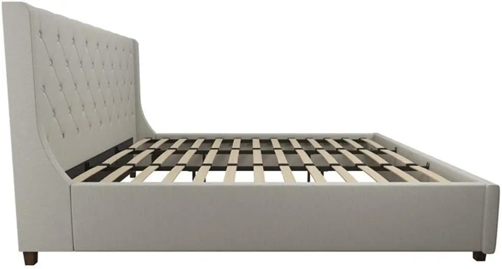 by Cosmopolitan Mercer Upholstered Platform Bed Frame, King, Light Gray Linen image 6