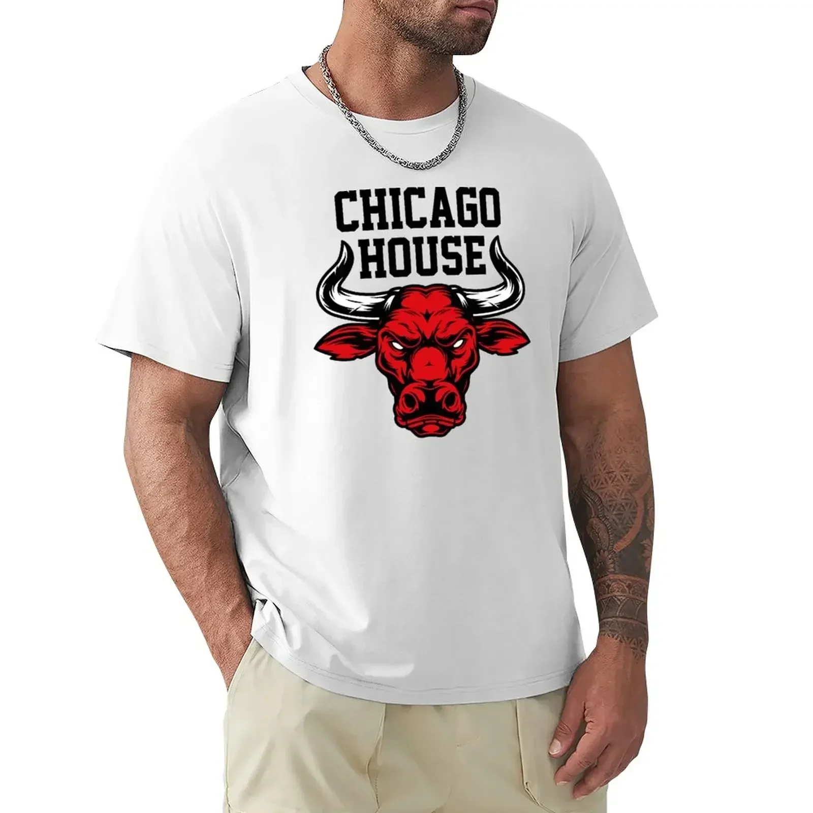 cute clothes heavyweights for a boy oversized t shirt men Cheavyweight streetwear anime Chicago House Music Design Bulls T-Shirt