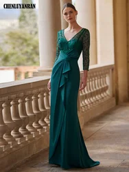 Customized Exquisite Mother of the Bride Dresses Mermaid V-neck Wedding Guest Gowns Lace Pleated Sequins Dress Wedding Party